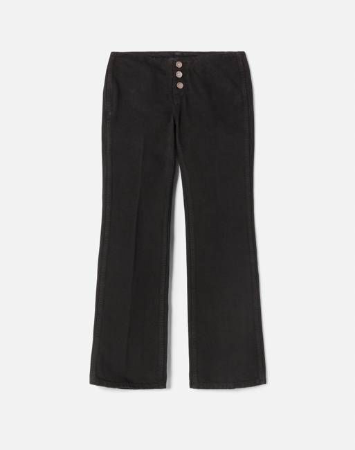 Button Front Crop Boot - Black