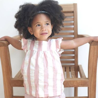 Frill Sleeve Seersucker Tunic Top - Pink