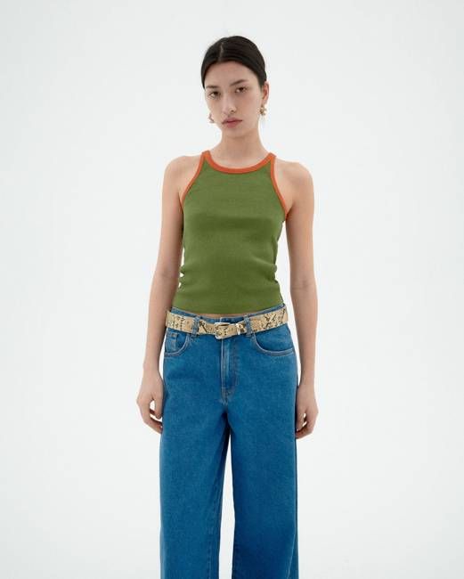 Green orange contrast Harriet halter top