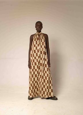 Halter neck dress - Block print mocha