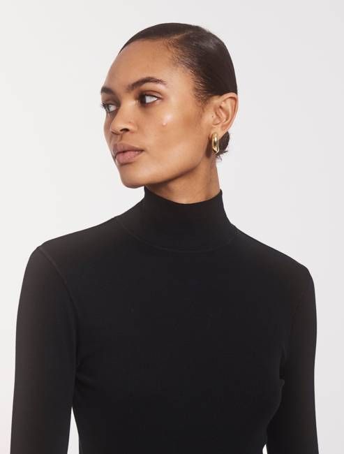 Classic Rib High Neck Top in Black