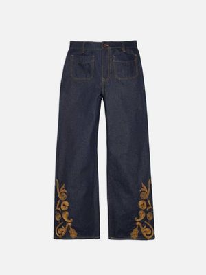 Holly Western Pants Embroidery Blue flare pants | Nudie Jeans