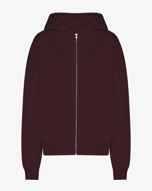 Organic Oversized Zip Hood - Oxblood Red
