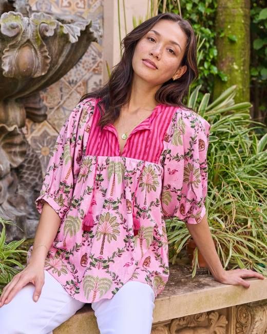 Island Muse - Greta Blouse - Pink Flamingo
