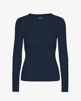 Women Organic Rib LS T-Shirt - Navy Blue