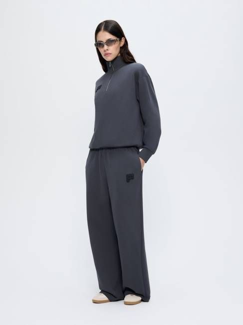 Womens Straight Leg Track Pants—Smoked Black