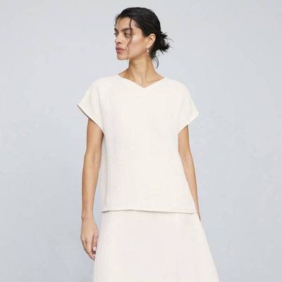 The City Stripe V-Neck Top | Bone