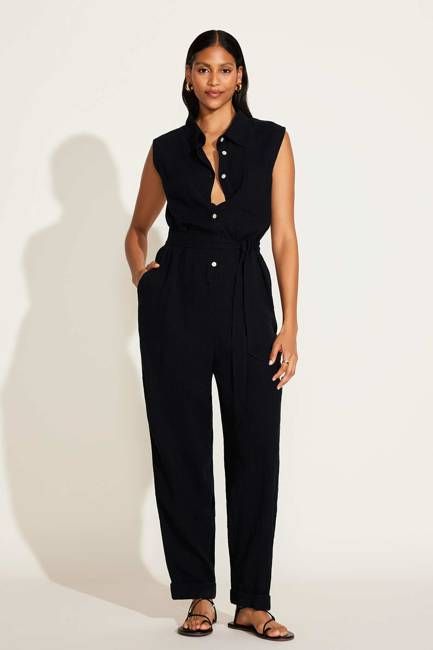 Sabina Jumpsuit - Black Crinkle Linen