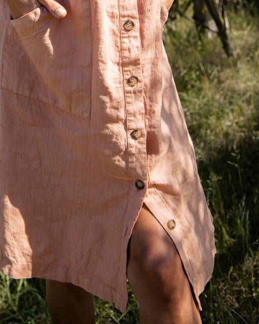 Audrey - Linen Shirt Dress in Clay