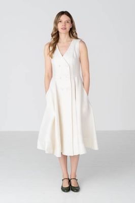 Rosa – Midi Linen Dress with Double-Button Front