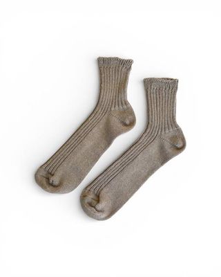 Linen Ribbed Socks in Beige