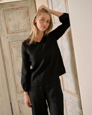 Paula - Linen Blouse in Black