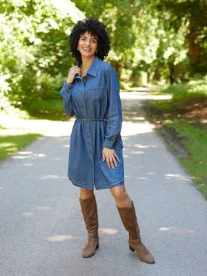 Ava Jeanshemdkleid mit langen Ärmeln - Blau