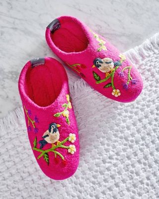 French Knot X PF - Bird & Blossom Slippers - Fuchsia Berry