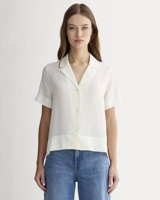 The Notch Shirt in Washable Silk | Off-White