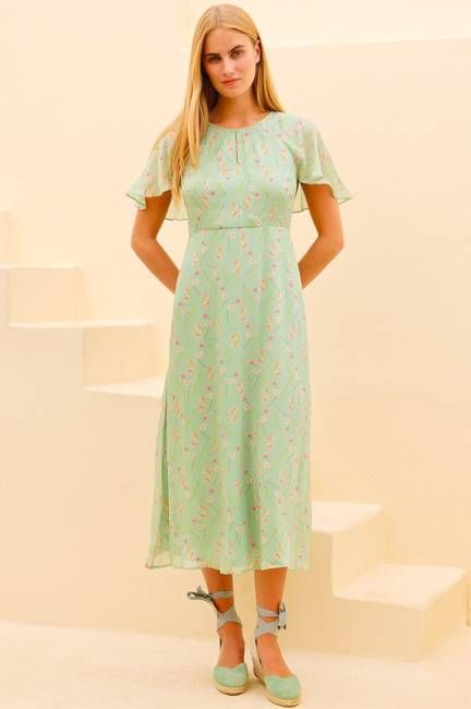 RHS Printed Cape Sleeved Dress | Sage