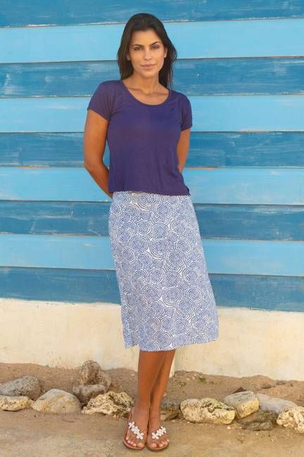 Tilda Viscose Crinkle Skirt | White/Blue