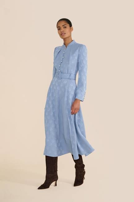 Ahana Floral Jacquard Long Sleeve Dress