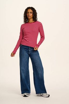 Grayson - Long Sleeve Cotton T-Shirt in Pink & Red Stripe