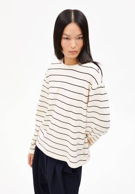 MARYNAA FINE STRIPE LONGSLEEVE| oatmilk-black
