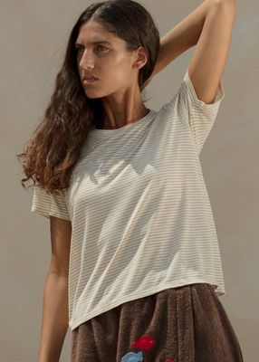 Perfect Little Short Sleeve Shirt - Sungold Stripe