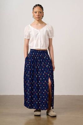 Poppy - Elastischer Taillenrock mit marineblauem Tulpenmuster