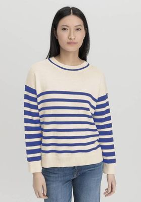 Knitted sweater stripes relaxed made of organic merino wool and organic cotton