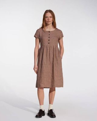 No.11 Classic Button Up Linen Dress in Topsham Check