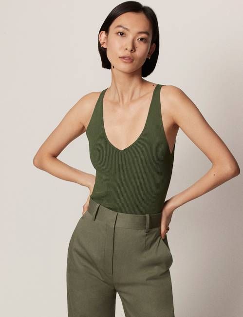 Deep V Tank Knit | Olive Green