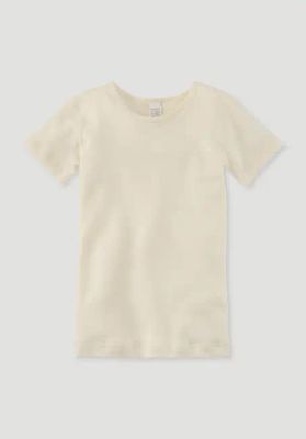 Short-sleeved shirt made of organic cotton with organic merino wool and silk
