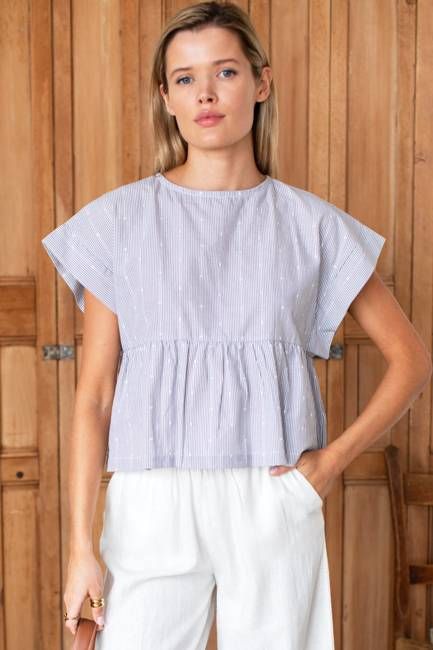 Dolman Peplum Top - James Stripe