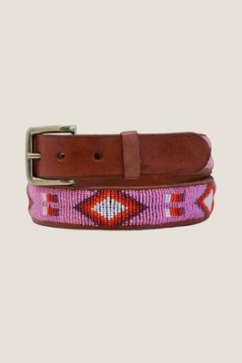 Diamond and Squares Leather Belt | Red/Pink