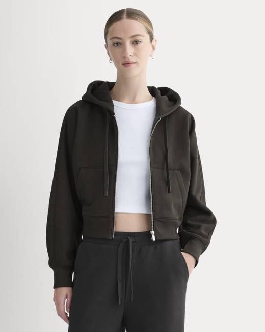 Luxe Fleece Full-Zip Cropped Hoodie | Black