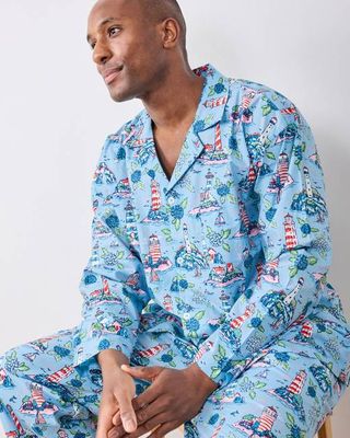 Lighthouse Keeper - Men’s Long PJ Set - Blue Hydrangea