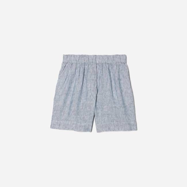 The Linen Boxer Short | Blue / White Pinstripe