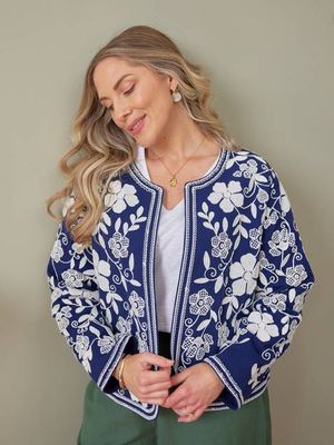 Bestickte Jacke Elaine, wendbar, Marineblau