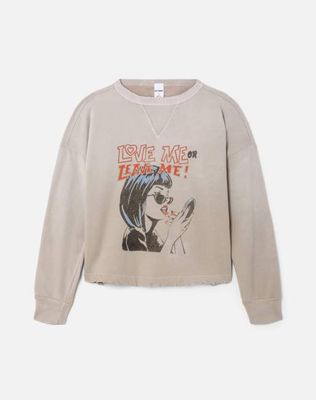 Boxy Crewneck Sweatshirt "Love Me" - Khaki