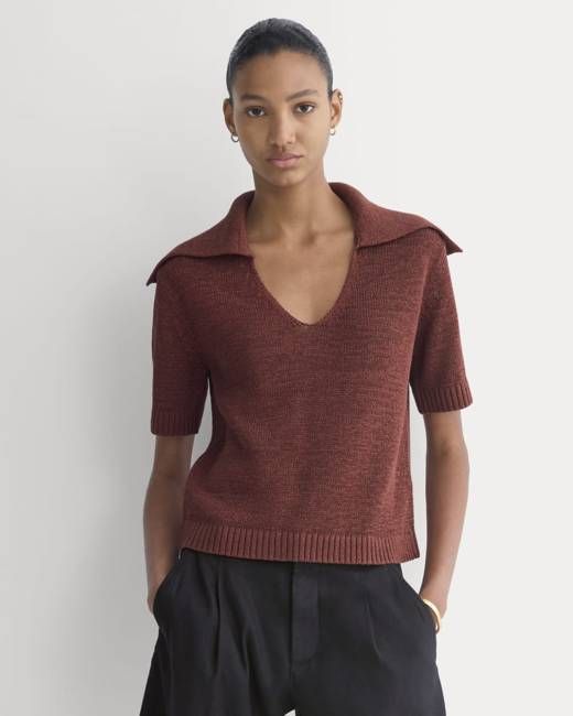 Open Collar Polo | Henna Red