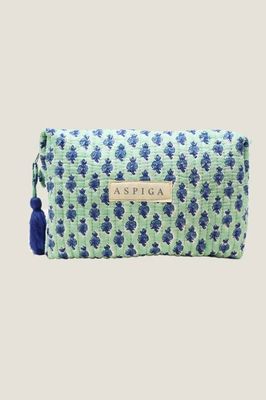 Mittelgroßer Waschbeutel aus Bio-Baumwolle mit Aufdruck | Buti Türkis/Blau