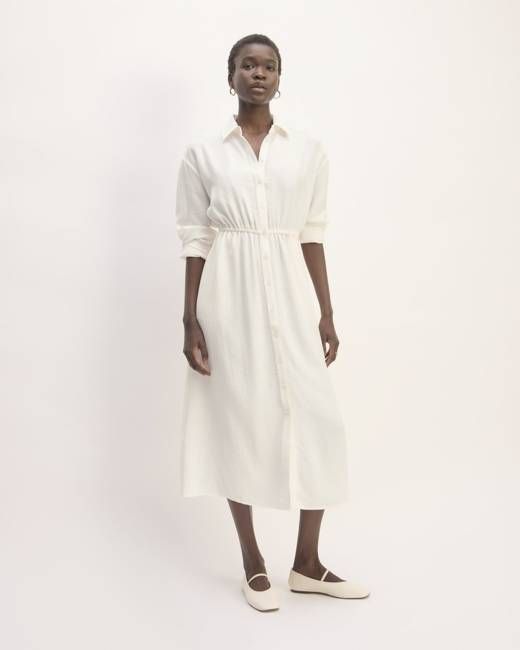 The Mini Jacquard Stripe Shirt Dress | Bone