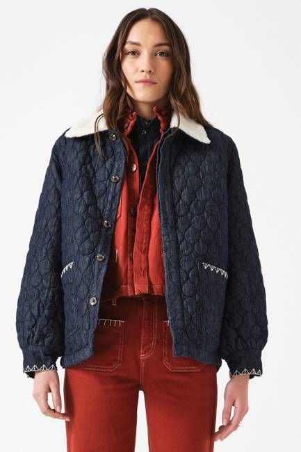 Frida Sherpa Collar Quilted Jacket in Nightfall