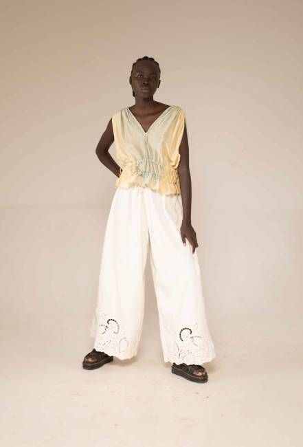 Wide leg pants- Crab cut out embroidery