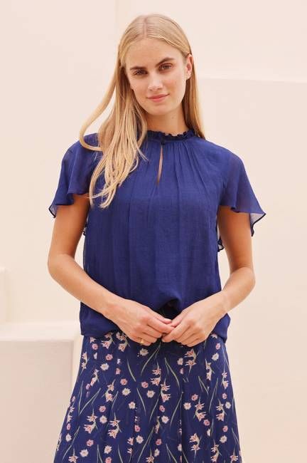 Caped Sleeve Blouse | Navy