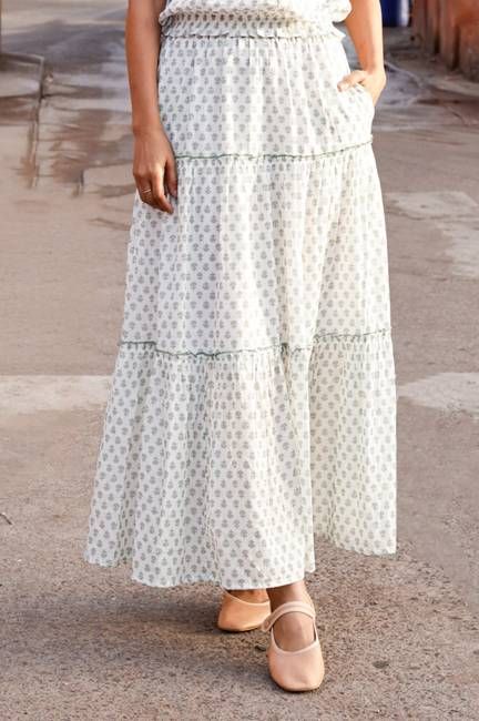 Bea Printed Organic Cotton Skirt | Lixus White/Sage