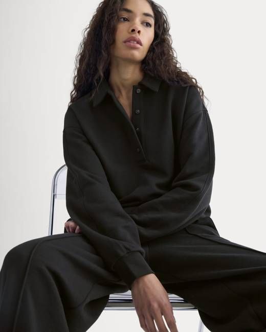 Lightweight Terry Polo Sweatshirt | Black