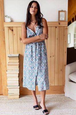 Family Sundress Adult - Flowers Blue Organic