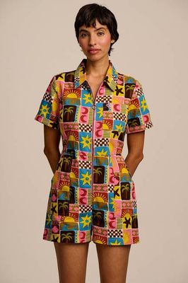 Riley - Cotton Playsuit in Multi Coastal Tile