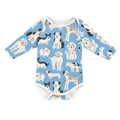 Long Sleeve Snapsuit - Dog Parade Blue