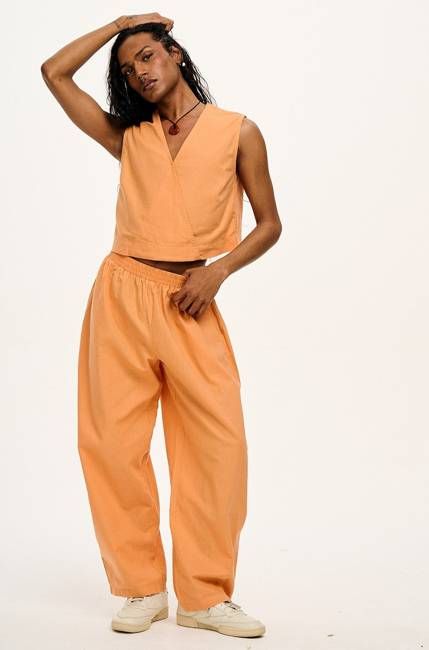 Freddie - Balloon Cotton & Linen Trousers in Sunset Orange