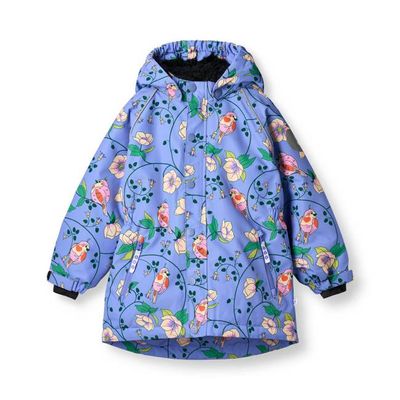 Winter coat with birds and flowers